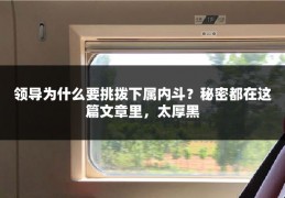 领导为什么要挑拨下属内斗？秘密都在这篇文章里，太厚黑