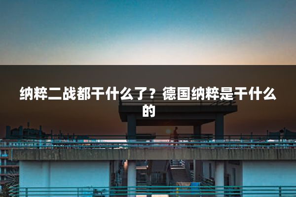 纳粹二战都干什么了？德国纳粹是干什么的