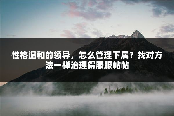 性格温和的领导，怎么管理下属？找对方法一样治理得服服帖帖