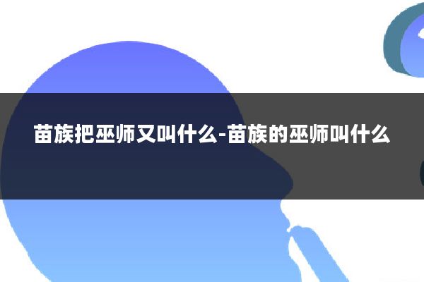 苗族把巫师又叫什么-苗族的巫师叫什么