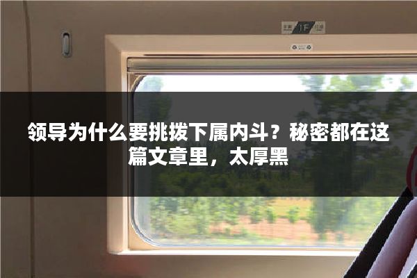 领导为什么要挑拨下属内斗？秘密都在这篇文章里，太厚黑